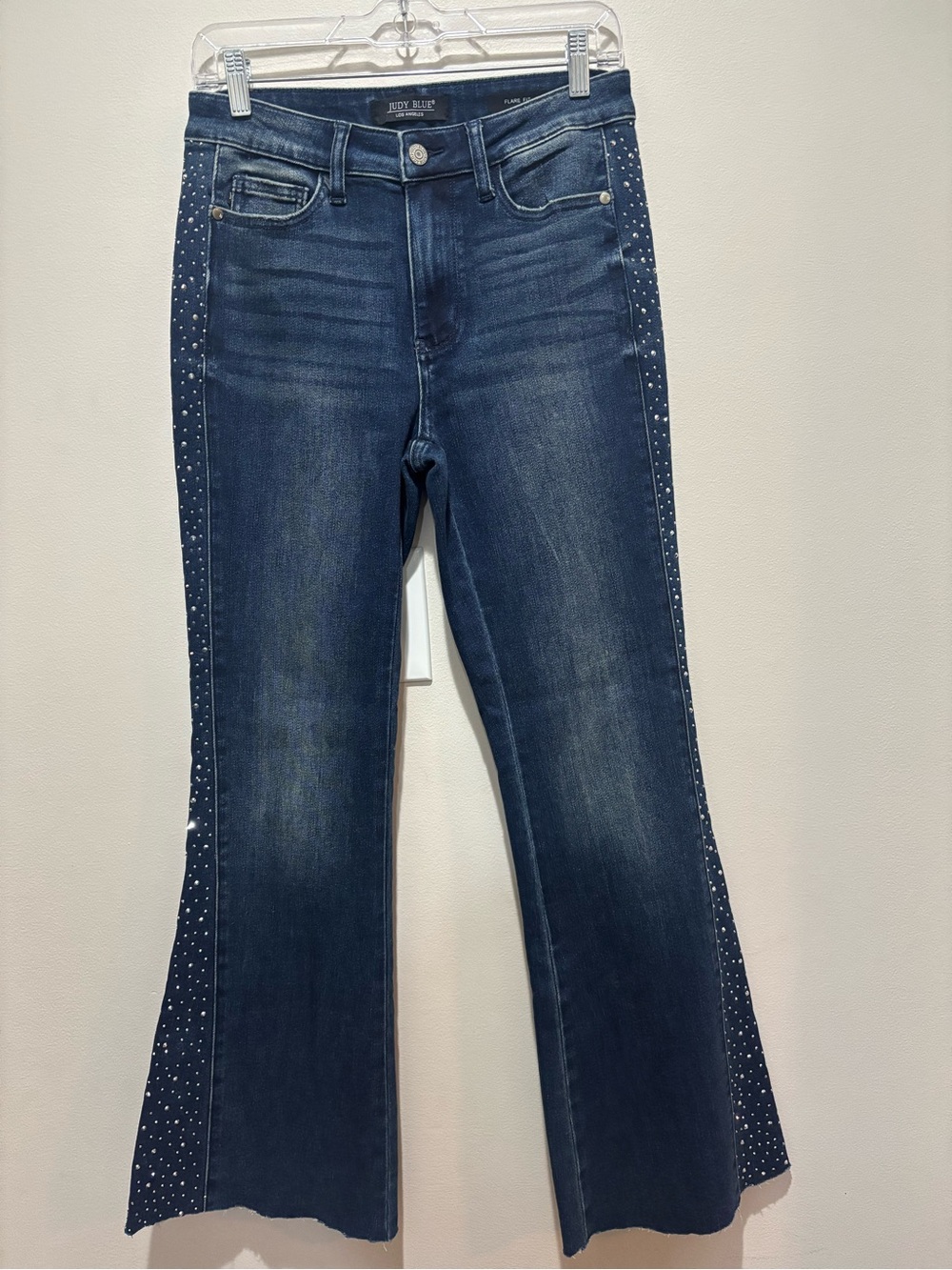 Judy Blue Rhinestone Side Detail Flare Jean Festival Glam Denim Western Stretch - Picture 5 of 13